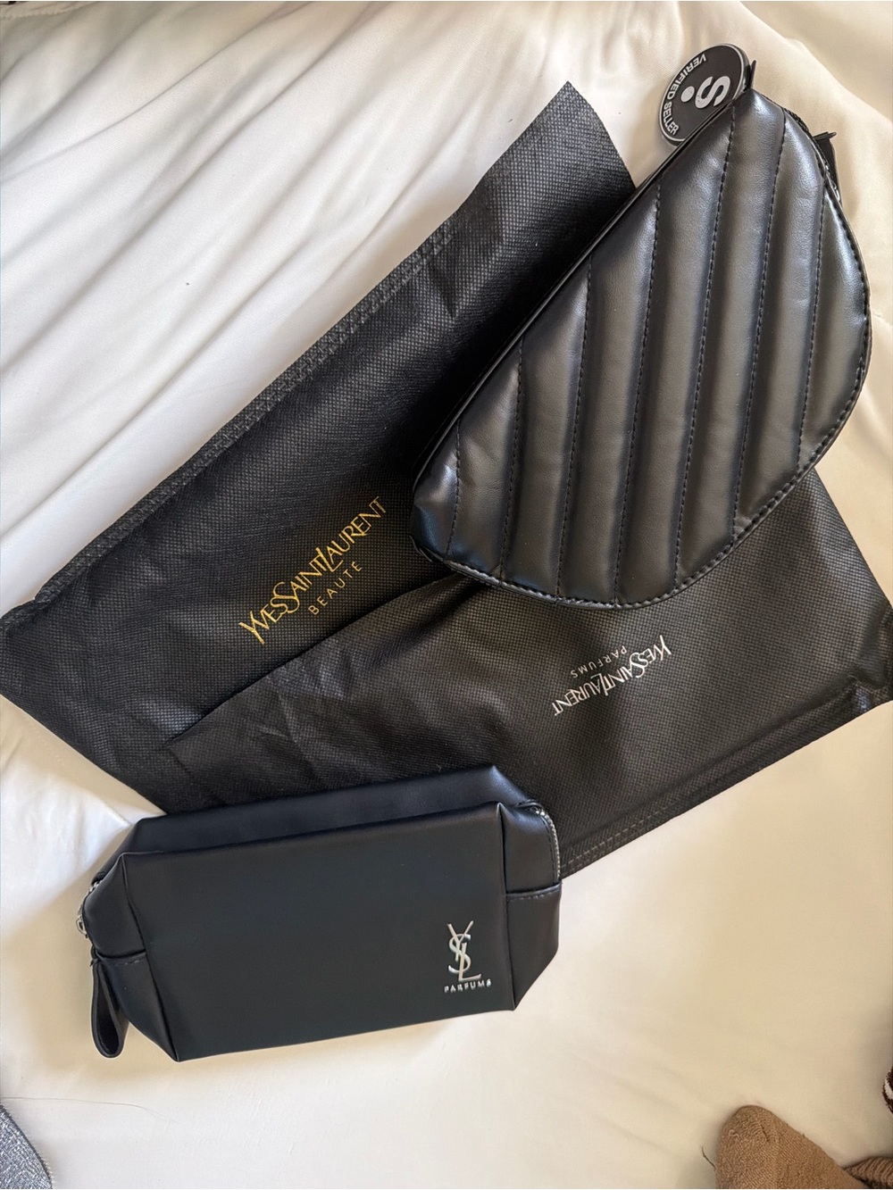 Yves Saint Laurent Black Quilted and Smooth Leather Toiletry Pouches-*BRAND NEW*